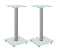 vidaXL Speaker Stands 2 pcs Silver Tempered Glass 1 Pillar Design