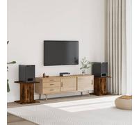 vidaXL Speaker Stands Floor Stand Pair - Smoked Oak Wood, 30x30 cm Top Plate, Hollow Design for Sand Filling, Stable and Durable for Enhanced Audio