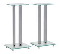vidaXL Speaker Stands 2 pcs Tempered Glass 2 Pillars Design Silver