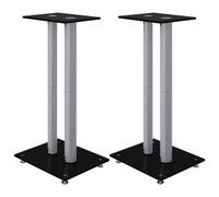 vidaXL Speaker Stands 2pcs Black and Silver Tempered Glass 2 Pillars Design