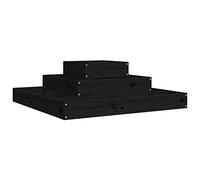 vidaXL Square Black Solid Pine Wood Planter Box - 80x80x27 cm - 3-Tier Design - Sturdy Frame - Garden Decor