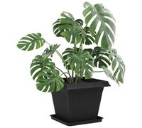 vidaXL Square Flower Tray, Pack of 6, Black, 32 x 32 x 2.5 cm, Stylish Square Flower Pot, Lightweight Outdoor Container, Modern Balcony, Practical Flower Display, Easy to Clean