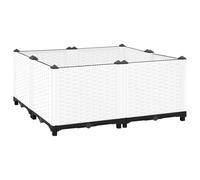 vidaXL Square Raised Bed - White Polypropylene Flower Box with Rattan-Look Design for Garden, Patio, Balcony - Ideal for Plants, Herbs, Flowers - Easy Assembly