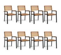 Stackable Garden Chair 8pcs Solid Acacia Wood & Powder-Coated Metal 56×54.5×87cm