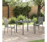 vidaXL 2x Stackable Outdoor Chairs Grey Poly Rattan Outdoor Seating Furniture
