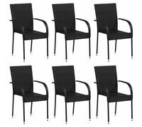 vidaXL Stackable Outdoor Chairs - Set of 6 - Poly Rattan - Black - Durable and Lightweight - Comfortable Seating for Patio, Garden, Terrace