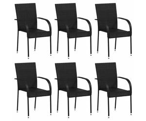 vidaXL Stackable Outdoor Chairs - Set of 6 - Poly Rattan - Black - Durable and Lightweight - Comfortable Seating for Patio, Garden, Terrace
