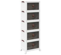 vidaXL Stackable Storage Box 5-Tier White Brown - 28L Portable Organizer with Wheels & Folding Design for Home & Car Use