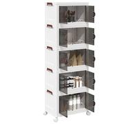 vidaXL Stackable Storage Box 5-Tier White Brown - 28L Portable Organizer with Wheels & Folding Design for Home & Car Use