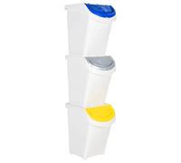 vidaXL Stackable Waste Bins with Lids - Set of 3 White 120 L Polypropylene Bins for Efficient Waste Sorting and Space Saving