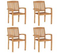 vidaXL 4x Solid Teak Wood Stacking Garden Chairs Furniture Outdoor Seating