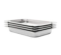 vidaXL Stainless Steel Gastronorm Containers for Professional Kitchens, Silver, Stackable Design, 9 Litre Capacity, Set of 4