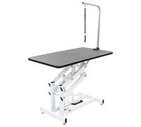 vidaXL Stainless-Steel Hydraulic Bath Grooming Table for Dogs and Cats - Adjustable, Portable, with Non-Slip MDF Top and Grooming Arm, Black