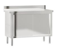 vidaXL Stainless Steel Kitchen Work Table-110x50x90 cm, Sliding Doors & Shelf, Adjustable Non-Slip Feet, Ideal for Restaurant/Café