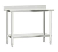 vidaXL Stainless Steel Kitchen Work Table 110x55x93 cm - Durable Food Prep Station with Backsplash & Storage for Restaurant, Bar, School