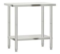 vidaXL Stainless Steel Kitchen Work Table 82.5cm - Durable Prep Station with Adjustable Feet and Storage Shelf for Restaurant/Cafeteria