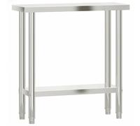 vidaXL Stainless Steel Kitchen Work Table - 82.5cm Length, 30cm Width, 85cm Height, Durable Food Prep Station for Commercial and Home Use, with Storage Shelf, Silver Finish