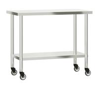 vidaXL Stainless Steel Kitchen Work Table with Wheels - 110x55x85 cm - Mobile Food Prep Station for Commercial Kitchens, Restaurants, Bars