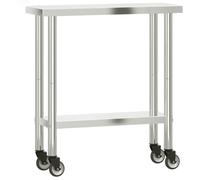 vidaXL Stainless Steel Kitchen Work Table with Wheels - 82.5cm Length, Mobile Food Prep Station for Commercial and Home Use