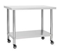 'vidaXL Stainless Steel Kitchen Work Table with Wheels - Portable Commercial Kitchen Prep Table - Ideal for Restaurant, School, Food Service, 100x45x85 cm