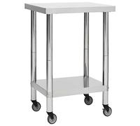 vidaXL Stainless Steel Kitchen Work Table with Wheels - Versatile Food Preparation and Service Station, Easy to Clean Surface