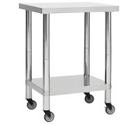 vidaXL Stainless Steel Mobile Kitchen Work Table with Storage Space - Easy-to-Clean, Corrosion-Resistant Workbench for Restaurants, Schools, Commercial Spaces