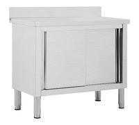 vidaXL Work Table with Sliding Doors Hygienic Design Working Table Storage Cabinet Kitchen Equipment Restaurant Cupboard Stainless Steel 100cm