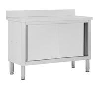 vidaXL Stainless Steel Work Table with Storage - Compact and Sturdy Restaurant Kitchen Furniture with Sliding Doors and Adjustable Feet