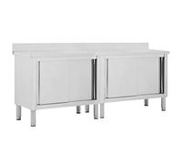 vidaXL Stainless Steel Work Tables with Storage Space & Sliding Doors - Set of 2 Commercial Kitchen Cupboards - Easy to Clean Restaurant Counter with Adjustable Feet - 200x50x(95-97) cm Each