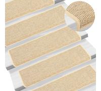 Vidaxl Stair Mats Self-adhesive Sisal-look 15 Pcs 65X21X4 Cm Light Beige, Cream
