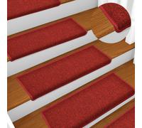 vidaXL Red Carpet Stair Treads - Non-Slip PP Tufted Mat Step Protectors, Rectangular Rugs, Washable & Adhesive-Backed, 15 pcs Set, 65x21x4cm