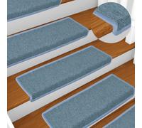 vidaXL Stair Mats - Blue, Polypropylene, Non-Slip & Sound-Dampening - Carpet Stair Treads (Set of 15) 65x21x4 cm Rectangular