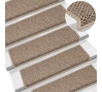 vidaXL Stair Mats in Sisal-Look, Self-Adhesive Stair Rugs, Beige Stair Treads Protects from Slips and Wear, Sand Fabric Stair Carpets 65x21x4 cm