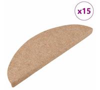 vidaXL Beige Stair Mats, Set of 15, Durable and Comfortable, Self-Adhesive, Sound-Dampening, Easy Installation, Protective Needle Felt Fabric Stair Rugs