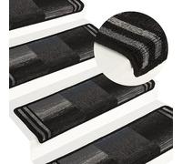 vidaXL Stair Mats Self-adhesive 15 pcs, Carpet Stair Tread for Home, Stair Rugs for Step, Stair Protector Non-slip Mats, Black and Grey