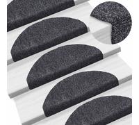 vidaXL 15Pcs Dark Grey Self-adhesive Stair Mats - Non Slip, Sound Dampening, Washable Needle-punched Fabric Mats.