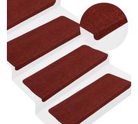 vidaXL Stair Mats Needle-Felt - Slip & Noise Dampening, Self-Adhesive Red Set of 15 (65x24.5x3.5 cm)