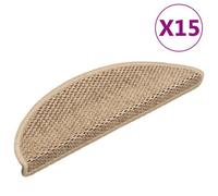 vidaXL Stair Mats in Sisal-Look Self-Adhesive Fabric - Set of 15, Sand Beige Colour - Non-Slip, Sound Dampening, Washable with 56x17x3 cm Dimensions