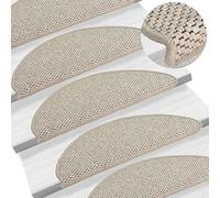 vidaXL Stair Mats Self-adhesive Sisal-Look 15 pcs, Carpet Stair Tread for Home, Stair Rugs for Step, Stair Protector Non-slip Mats, Silver