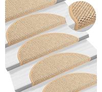 vidaXL Stair Mats Set of 15, Light Beige Non-Slip Self-Adhesive Stair Rugs, Easy Installation, Sound Dampening, Washable Stair Mats with Sisal Look
