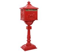 vidaXL Standing Mailbox Red 42.5 x 29.5 x 117 cm Cast Aluminum