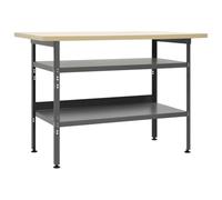 'vidaXL Steel Workbench - Durable, Heavy-Duty Workstation with Adjustable Height, Large Storage Shelves, 300kg Capacity - Grey, 120x60x85 cm