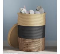 vidaXL Storage Basket with Lid Black and Beige Ø37x50 cm Cotton