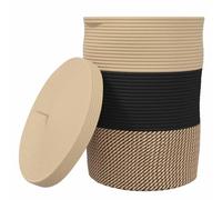vidaXL Storage Basket with Lid Black and Beige Ø37x50 cm Cotton
