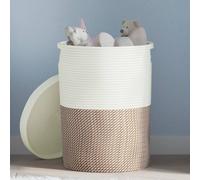 vidaXL Storage Basket with Lid Brown and White Ø37x50 cm Cotton