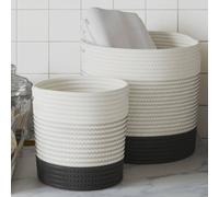 vidaXL Storage Baskets Washing Bin Laundry Basket 2 pcs White and Black Cotton