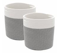 vidaXL Storage Baskets Washing Bin Laundry Basket 2 pcs Grey and White Cotton