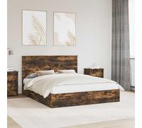 Storage Bed with Drawer Smoked Oak 160 x 200 cm Engineered Wood