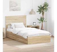 Storage Bed Sonoma Oak 100x200cm Engineered Wood Slatted Frame Drawer Headboard