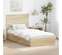 Bed Frame Sonoma Oak 100x200cm Engineered Wood Storage Drawer Headboard Slatted
